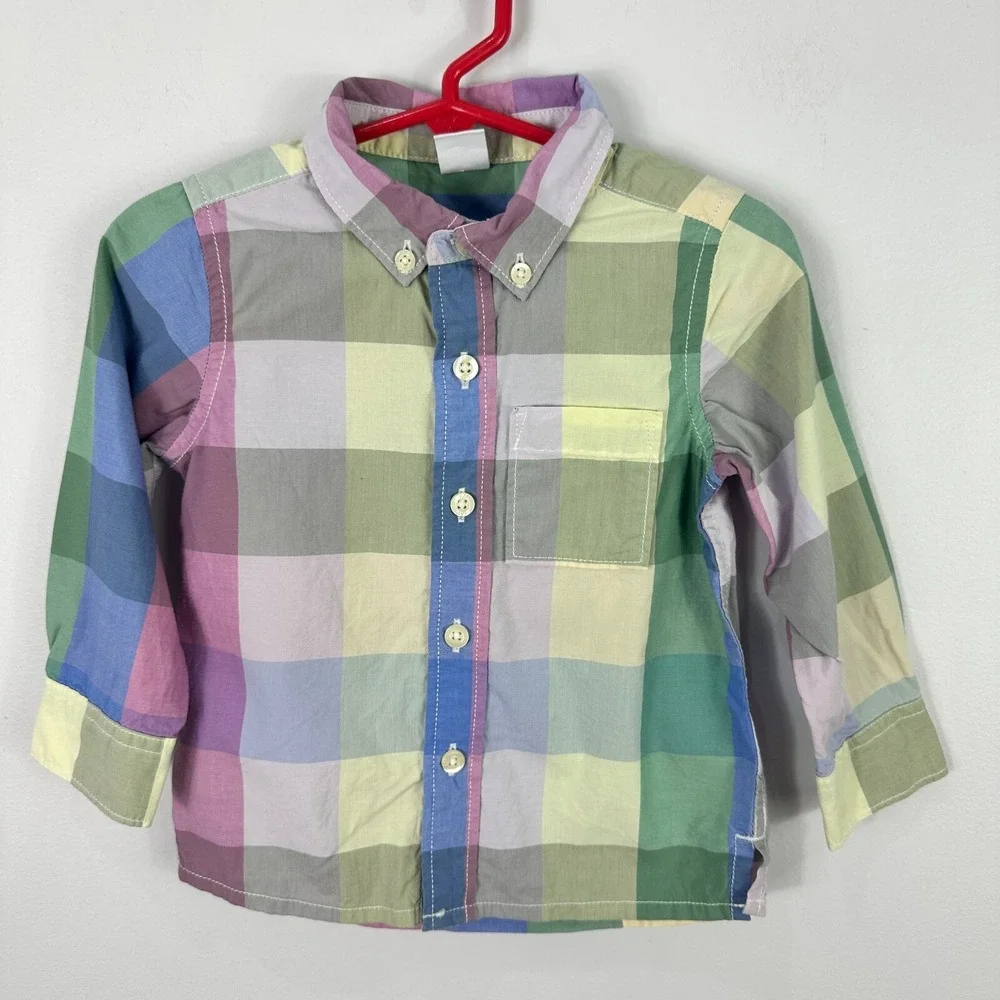 baby GAP Shirt 18-24 Months‎ Madras Plaid Cotton Button Down Preppy Spring
